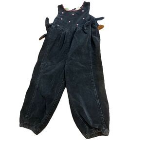 Vintage Romper Overalls Girls‎ Velvet Black Embroidered Floral 4t